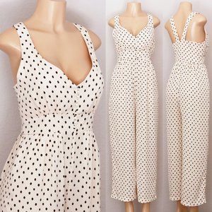 NEW Ivory Polka Dot Buttons Pocket Crop Jumpsuit